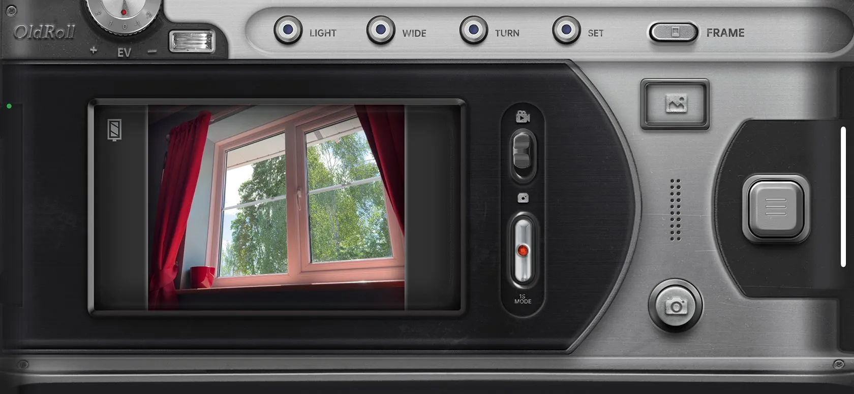 Giao diện quay video kiểu máy quay DVR cổ điển trên ứng dụng OldRoll.
