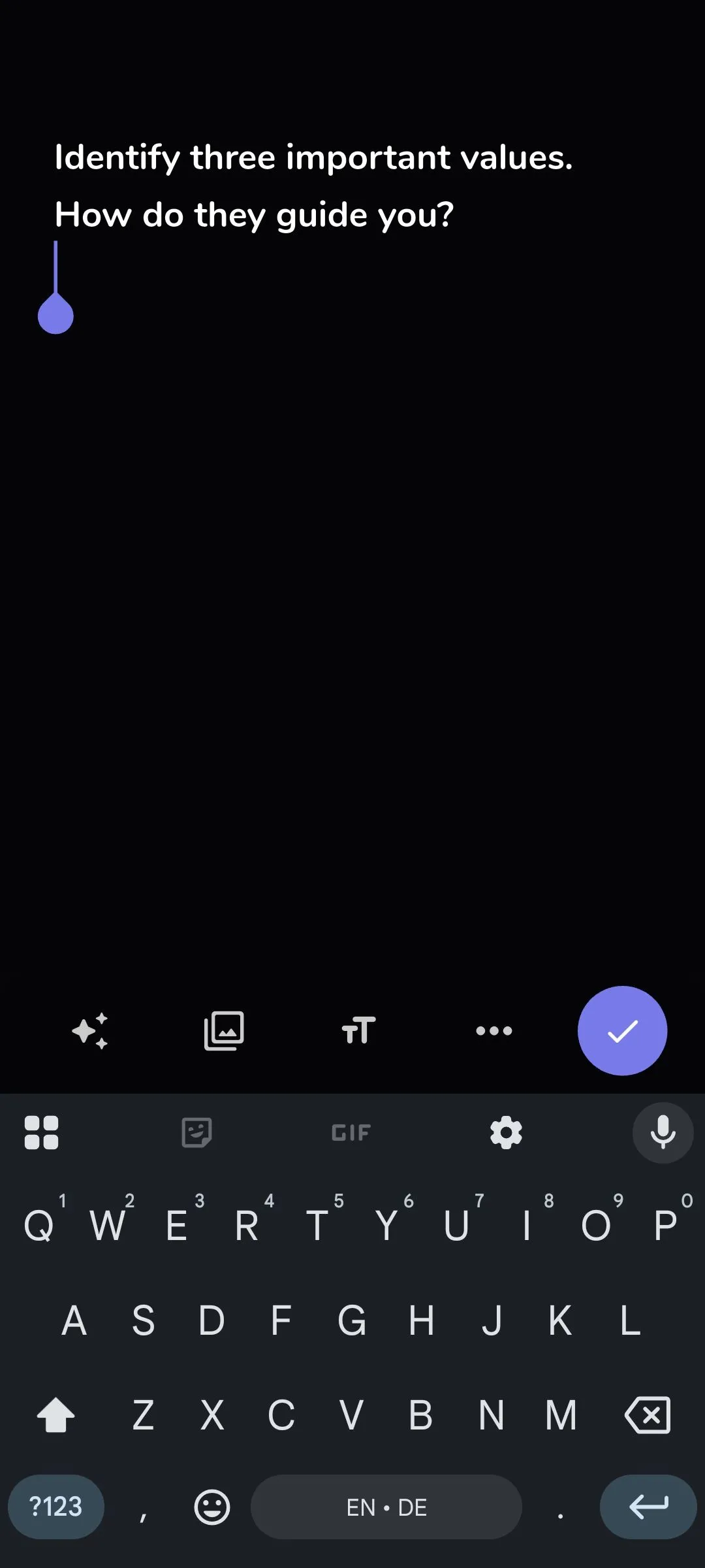Giao diện Reflection.app hiển thị một câu hỏi gợi ý để bắt đầu mục nhật ký.