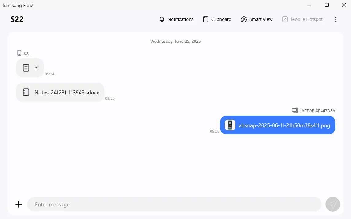 Giao diện Samsung Flow trên máy tính Windows