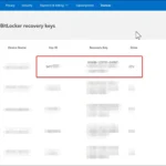 Giao diện tài khoản Microsoft hiển thị danh sách các khóa khôi phục BitLocker đã lưu trữ
