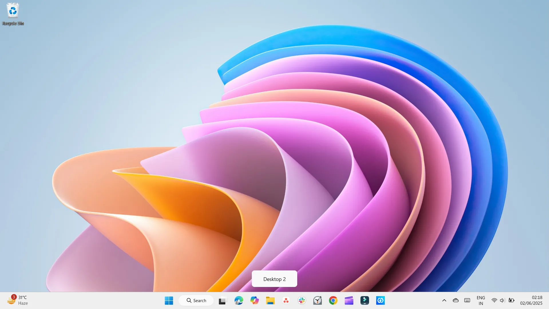 Giao diện tạo màn hình ảo thứ hai (Desktop 2) trên Windows