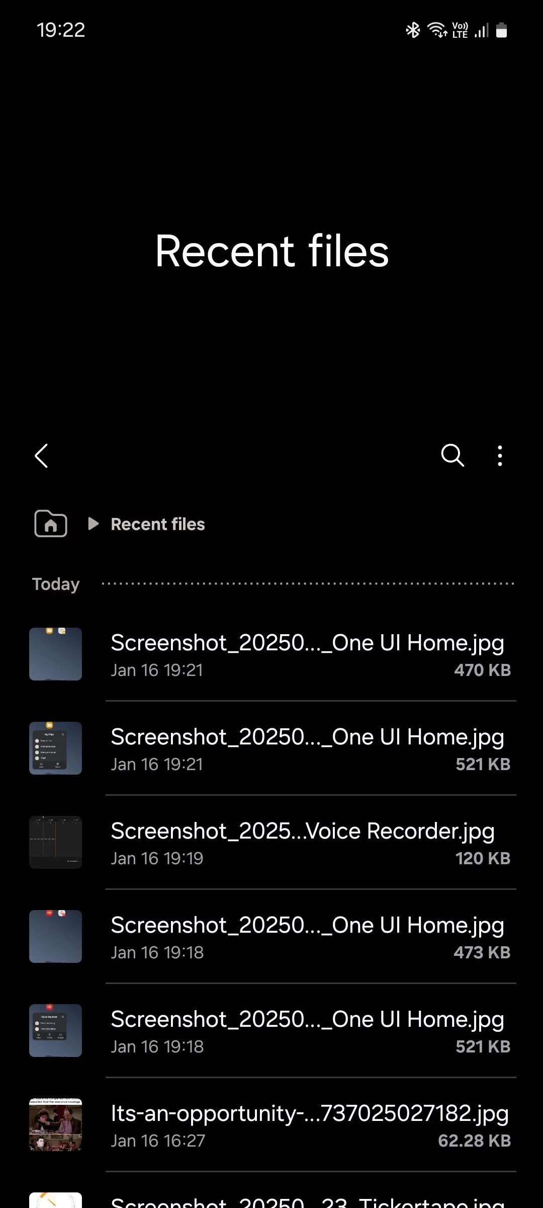 Giao diện tệp gần đây của Samsung My Files
