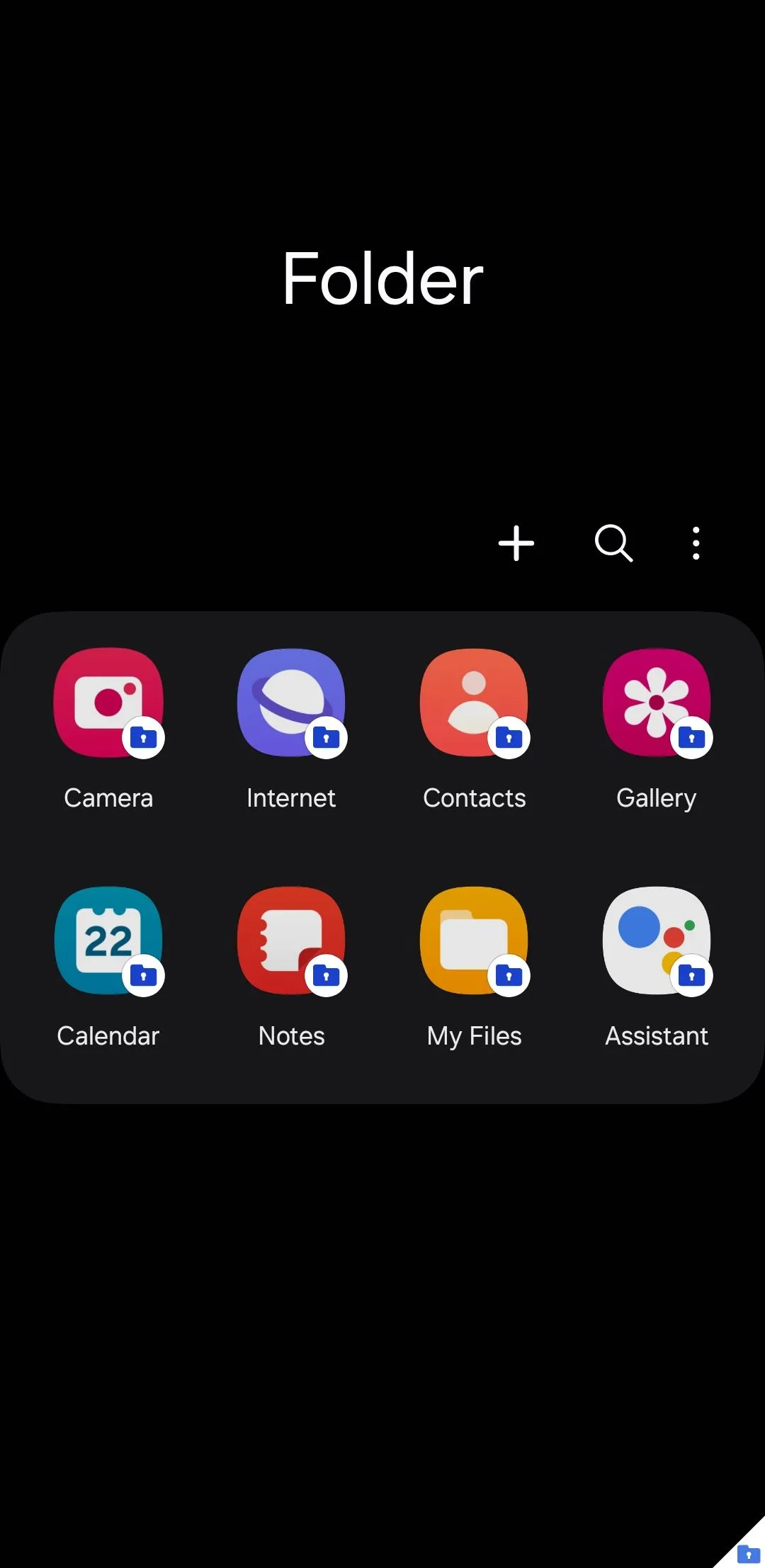 Giao diện Thư mục Bảo mật (Secure Folder) hiển thị các tệp và ứng dụng được bảo vệ trên Samsung.