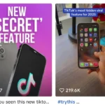 Giao diện TikTok với video quảng cáo ứng dụng bí mật hoặc tính năng độc quyền để lừa đảo người dùng.