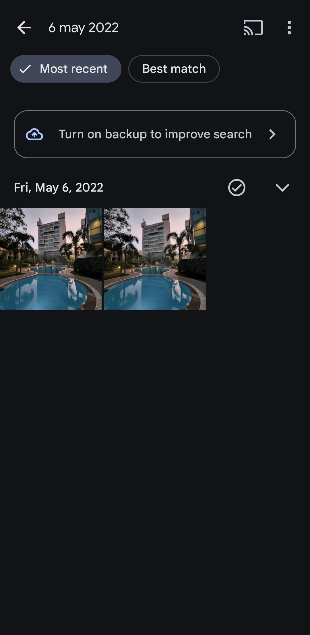 Giao diện tìm kiếm ảnh theo ngày tháng trong Google Photos