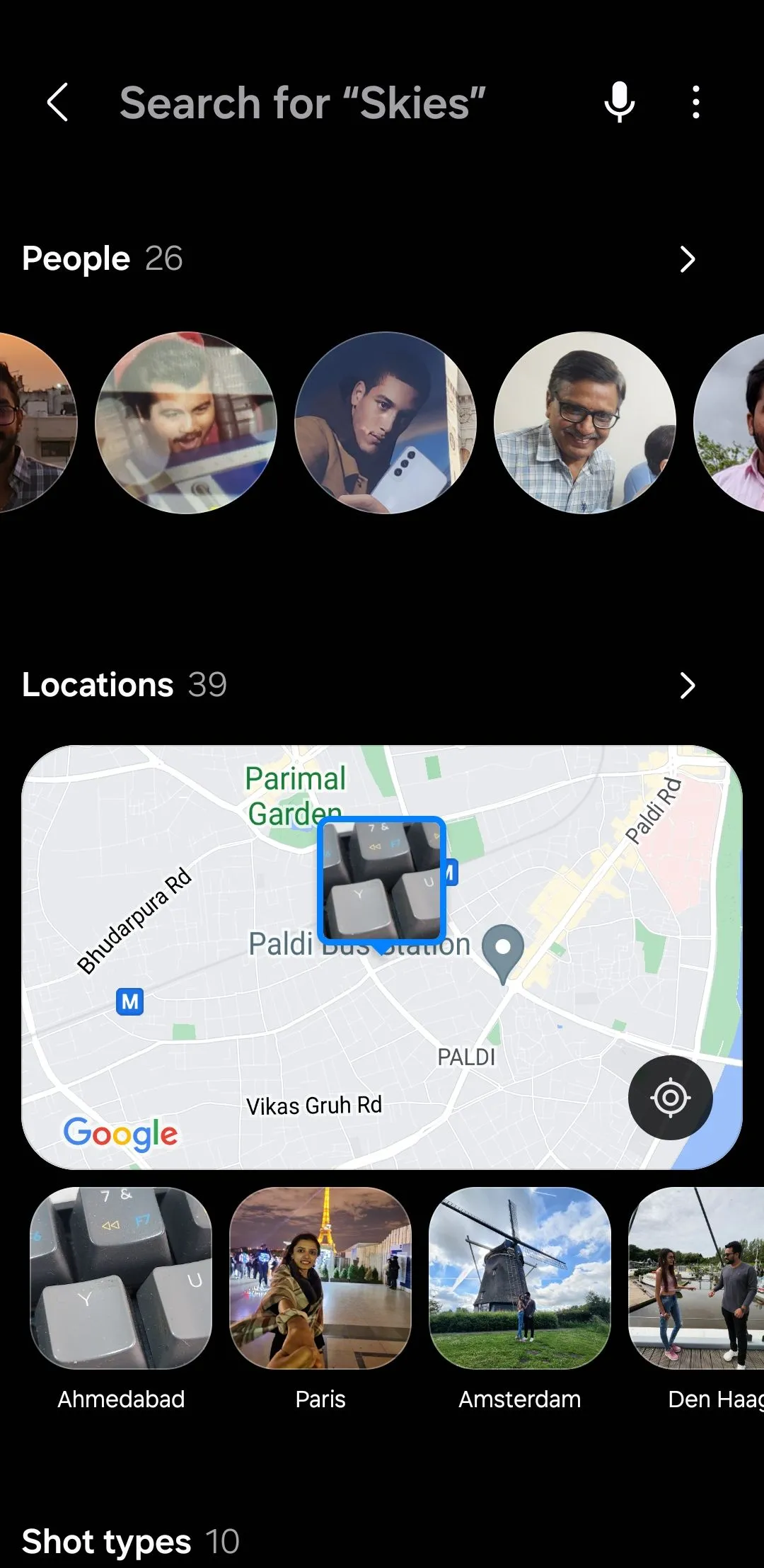 Giao diện tìm kiếm ảnh trong ứng dụng Samsung Gallery