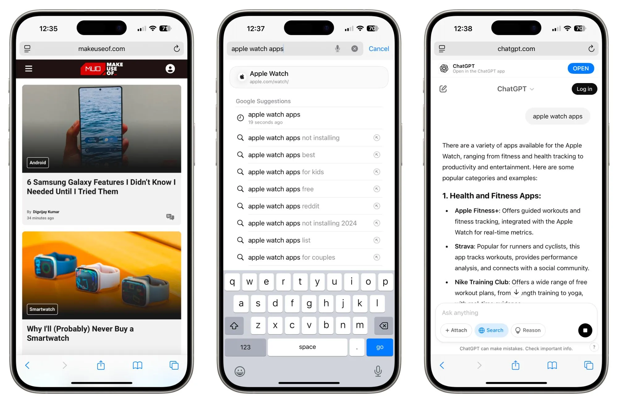 Giao diện tìm kiếm của ChatGPT trong Safari trên iPhone.