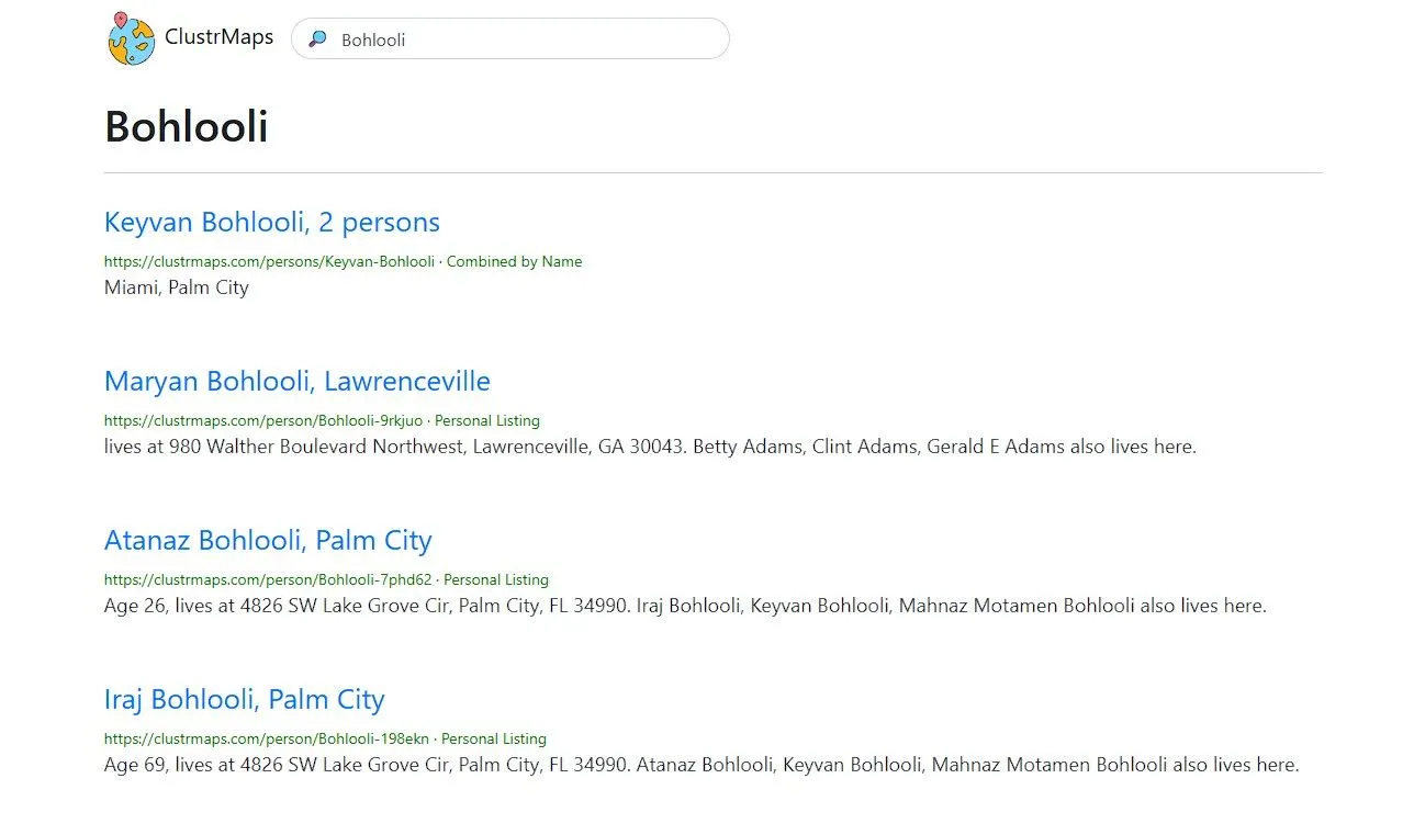 Giao diện tìm kiếm tên trên ClustrMaps, minh họa việc các trang web thu thập dữ liệu cá nhân