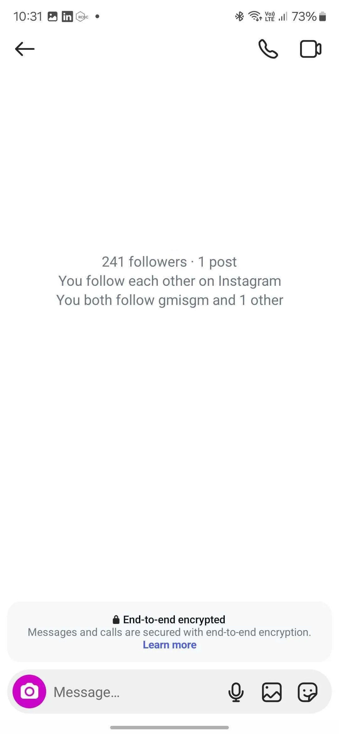 Giao diện tin nhắn Instagram đã được mã hóa đầu cuối