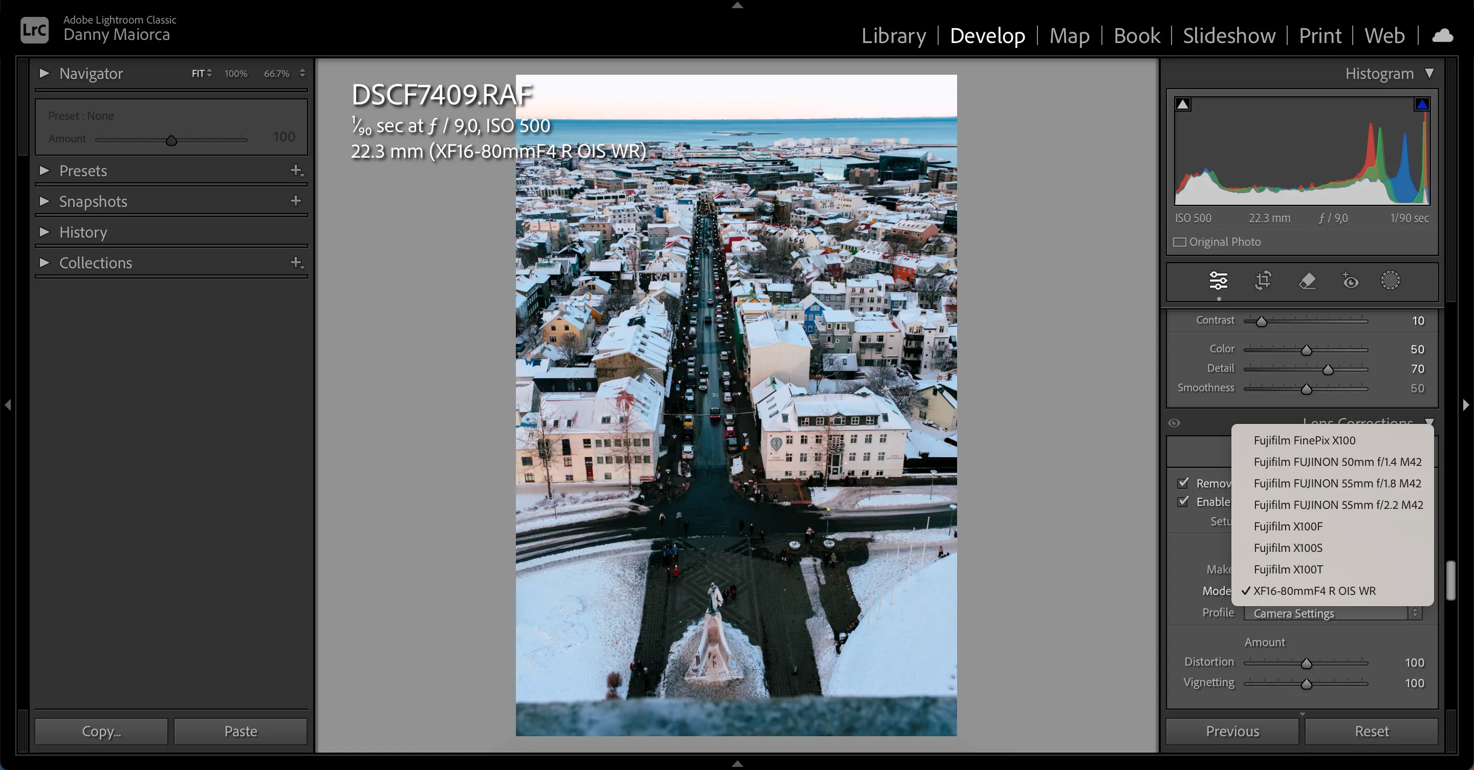 Giao diện tính năng Calibration trong Adobe Lightroom trên máy tính