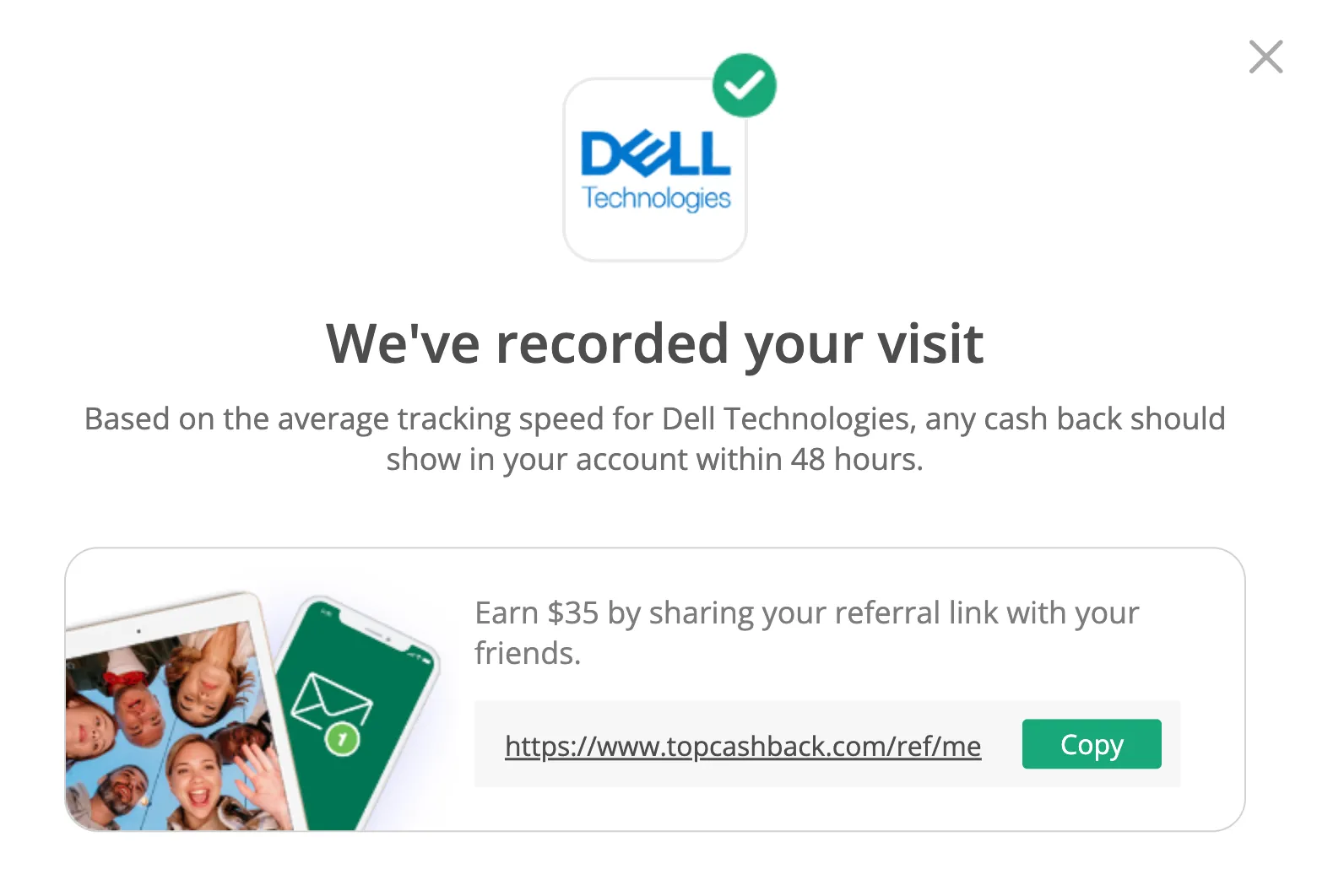 Giao diện TopCashback hiển thị ưu đãi hoàn tiền cashback khi mua sắm tại Dell, thể hiện đa dạng đối tác