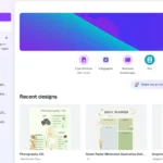 Giao diện trang chủ Canva hiển thị các mẫu thiết kế và tùy chọn cho người dùng