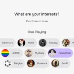 Giao diện trang chủ Character.AI hiển thị lựa chọn sở thích người dùng