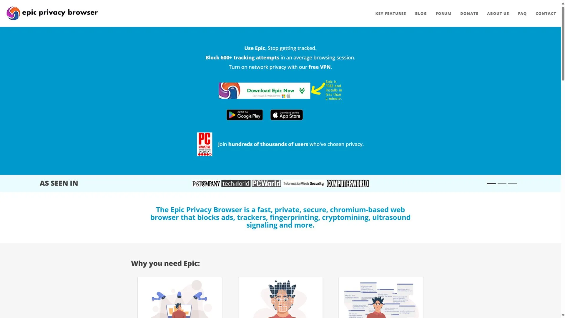 Giao diện trang chủ trình duyệt Epic Privacy Browser