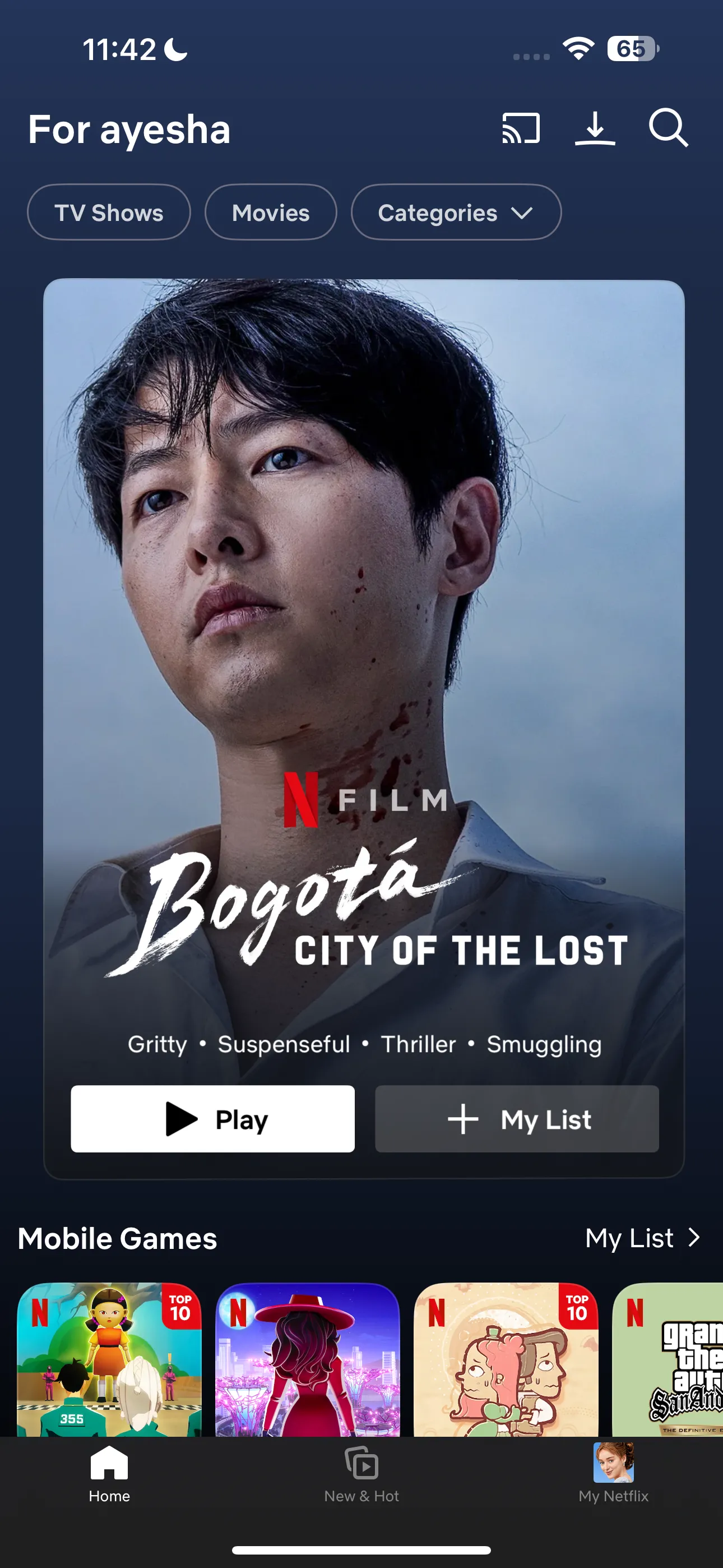Giao diện trang chủ ứng dụng Netflix trên điện thoại, sẵn sàng để điều khiển TV