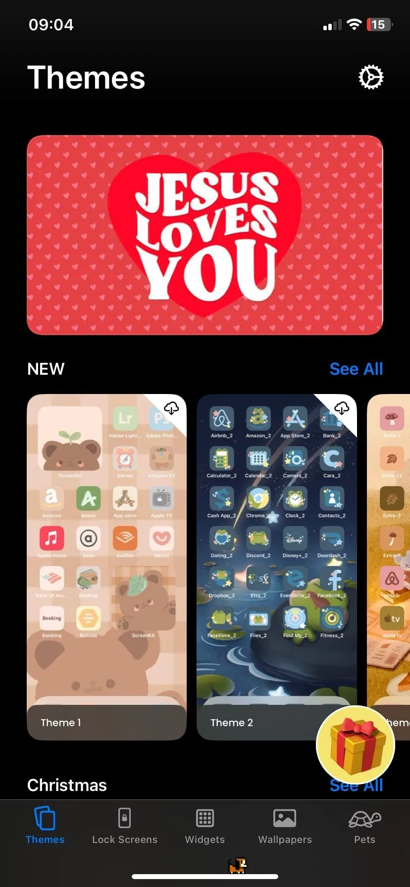 Giao diện trang chủ ứng dụng ScreenKit với các tùy chọn theme và widget