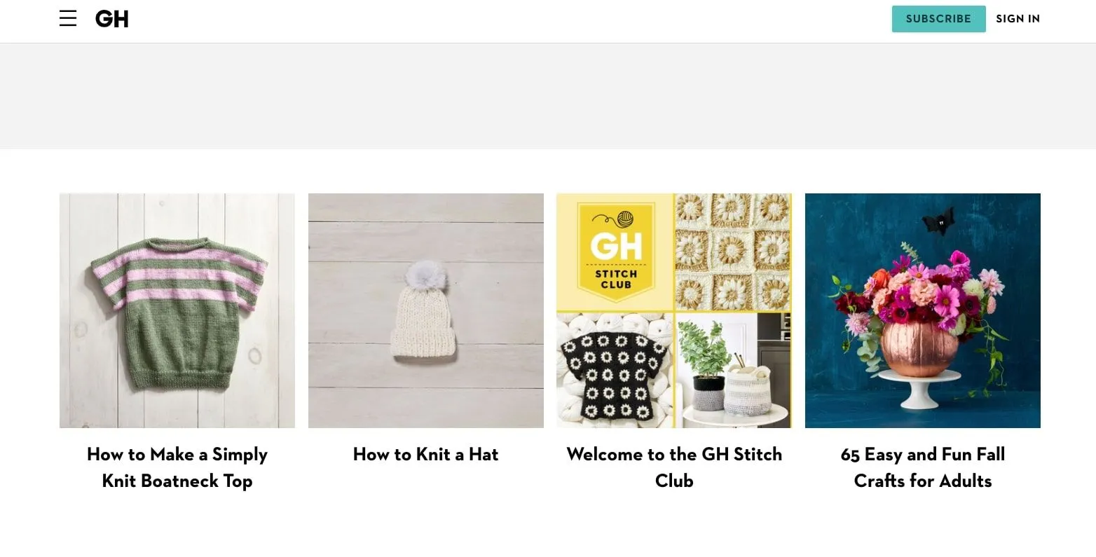 Giao diện trang thủ công của Good Housekeeping với các dự án đan