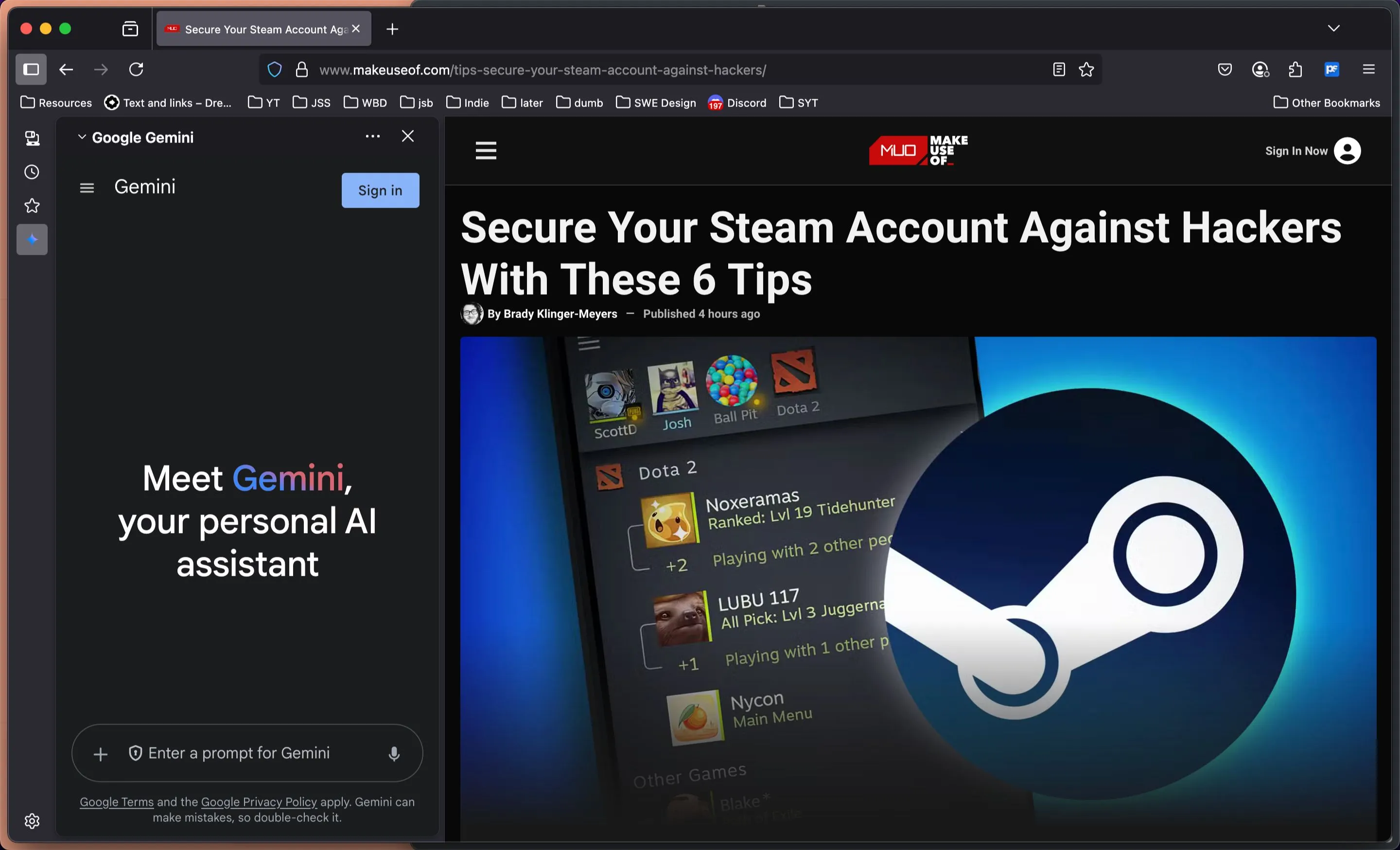 Giao diện trình duyệt Firefox với thanh bên AI đang mở cùng Google Gemini