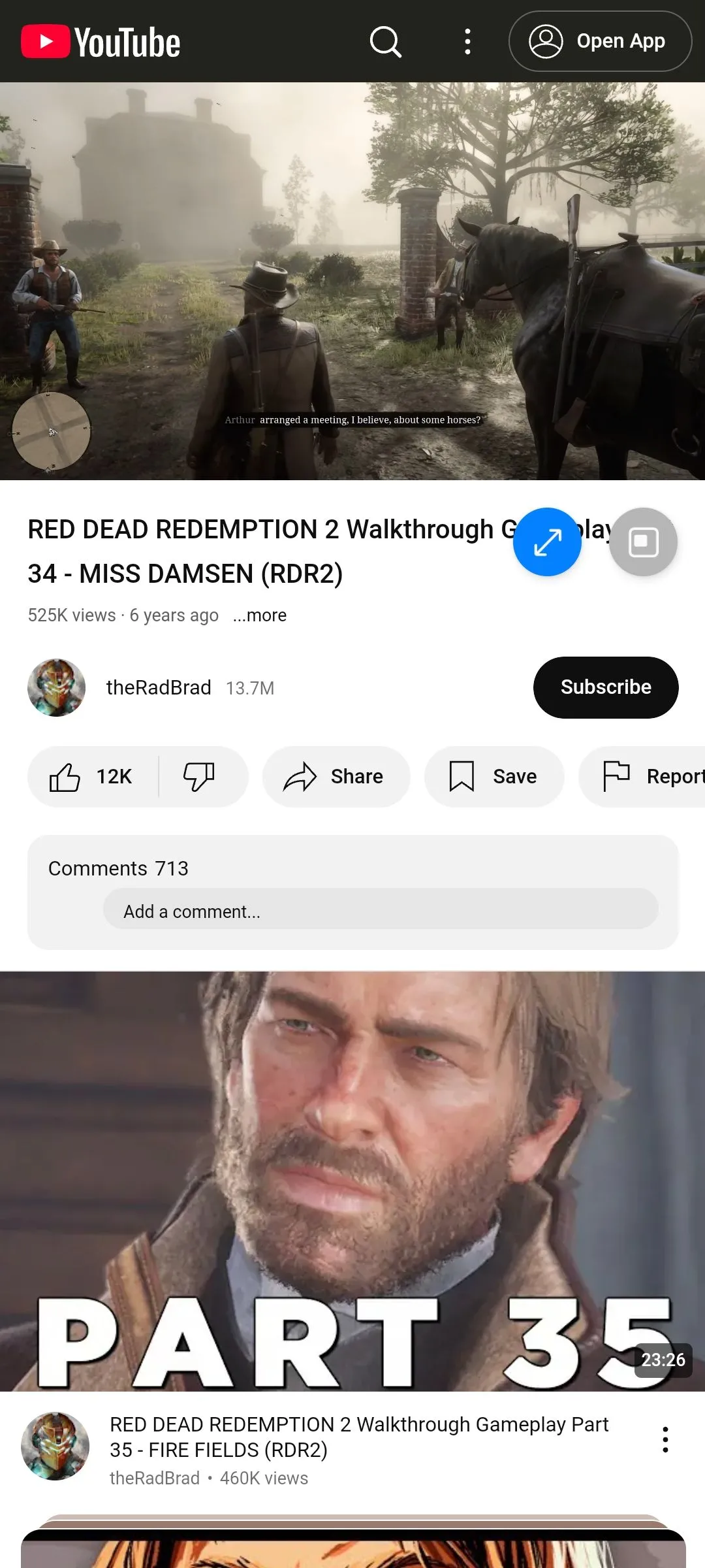 Giao diện trình duyệt Samsung Internet với nút Video Assistant nổi trên video YouTube