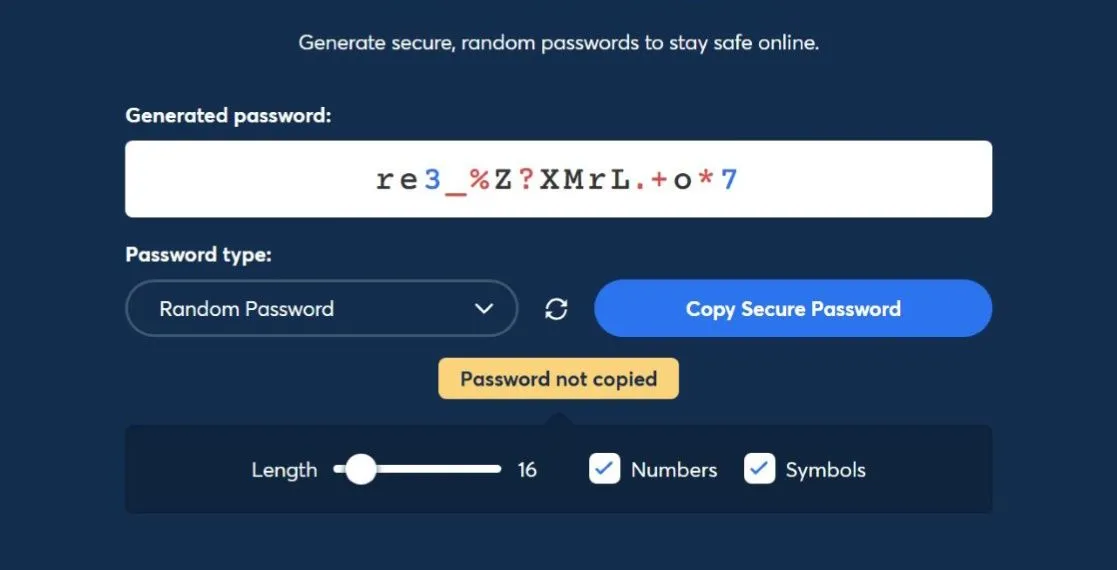 Giao diện trình tạo mật khẩu ngẫu nhiên trong phần mềm 1Password