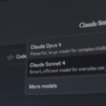 Giao diện trò chuyện Claude AI hiển thị các mô hình Claude Sonnet 4 và Claude Opus 4