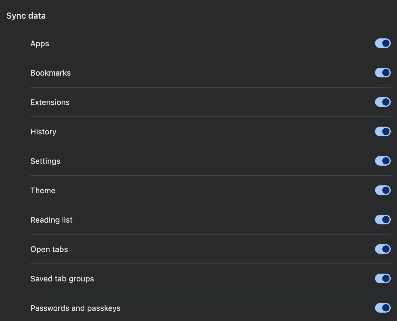 Giao diện tùy chỉnh đồng bộ hóa dữ liệu trên Google Chrome