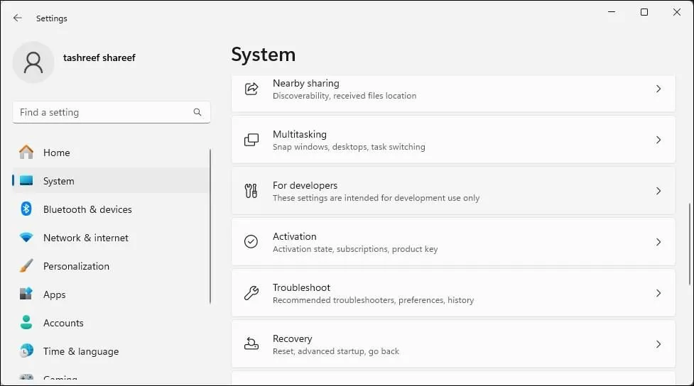 Giao diện ứng dụng Cài đặt (Settings) trên Windows 11 hiển thị tùy chọn kích hoạt