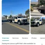 Giao diện ứng dụng Google Maps hiển thị hồ sơ doanh nghiệp kéo xe Jerry's Towing, với tab Tổng quan (Overview) đang mở, minh họa vị trí thông tin trang web.