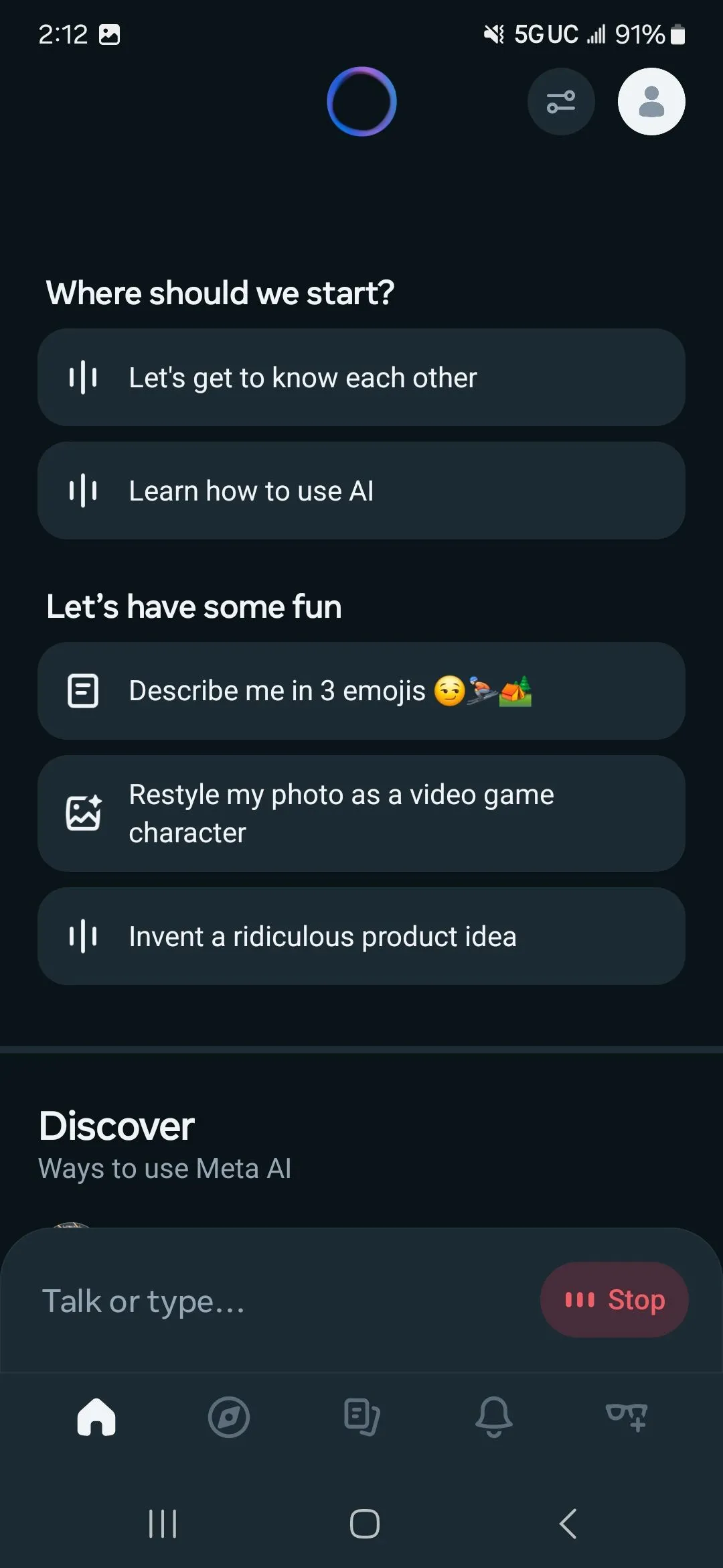 Giao diện ứng dụng Meta AI độc lập trên điện thoại