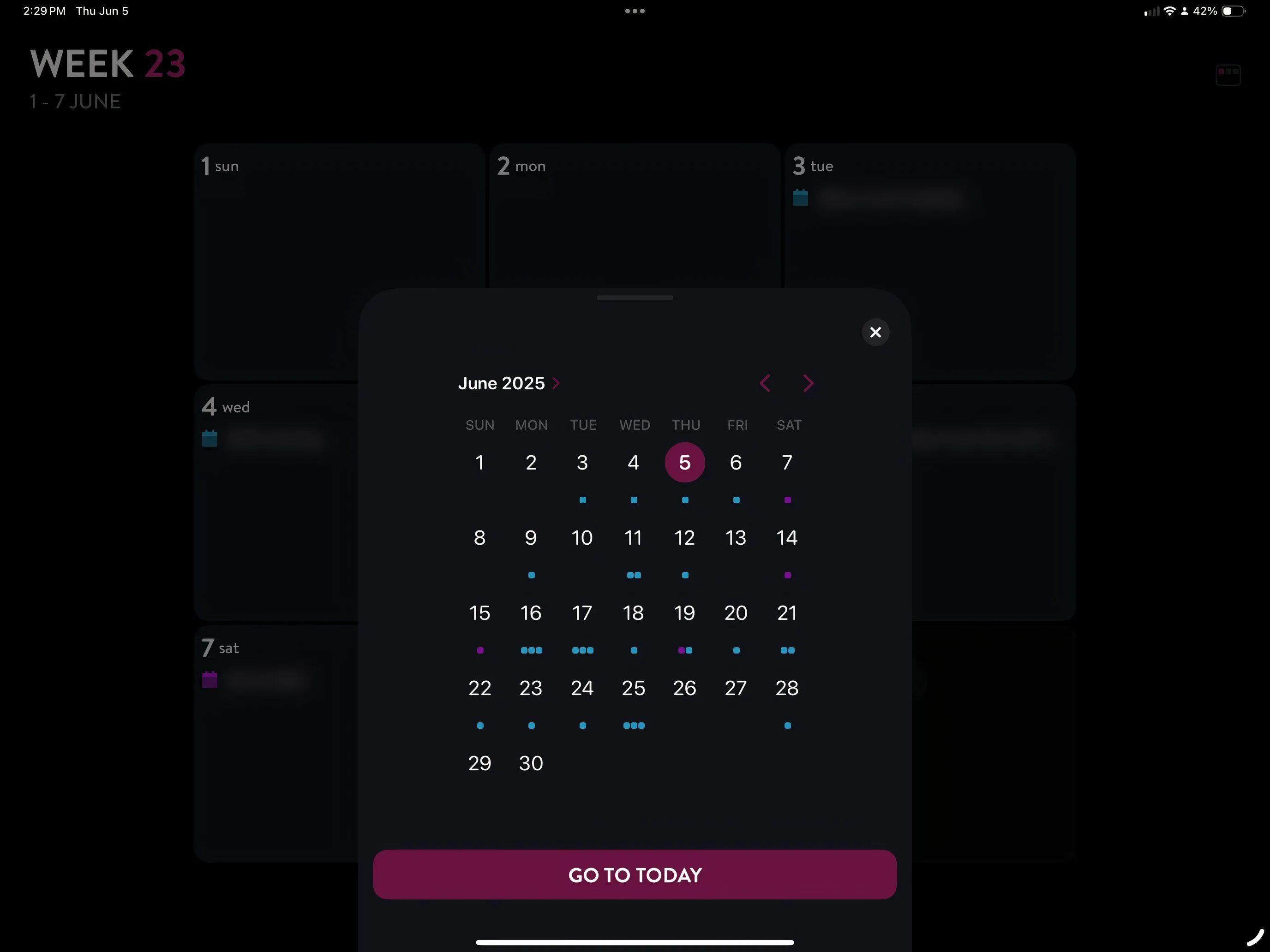 Giao diện ứng dụng Moleskine Planner trên iPad với lịch trình và các mục tiêu được sắp xếp khoa học