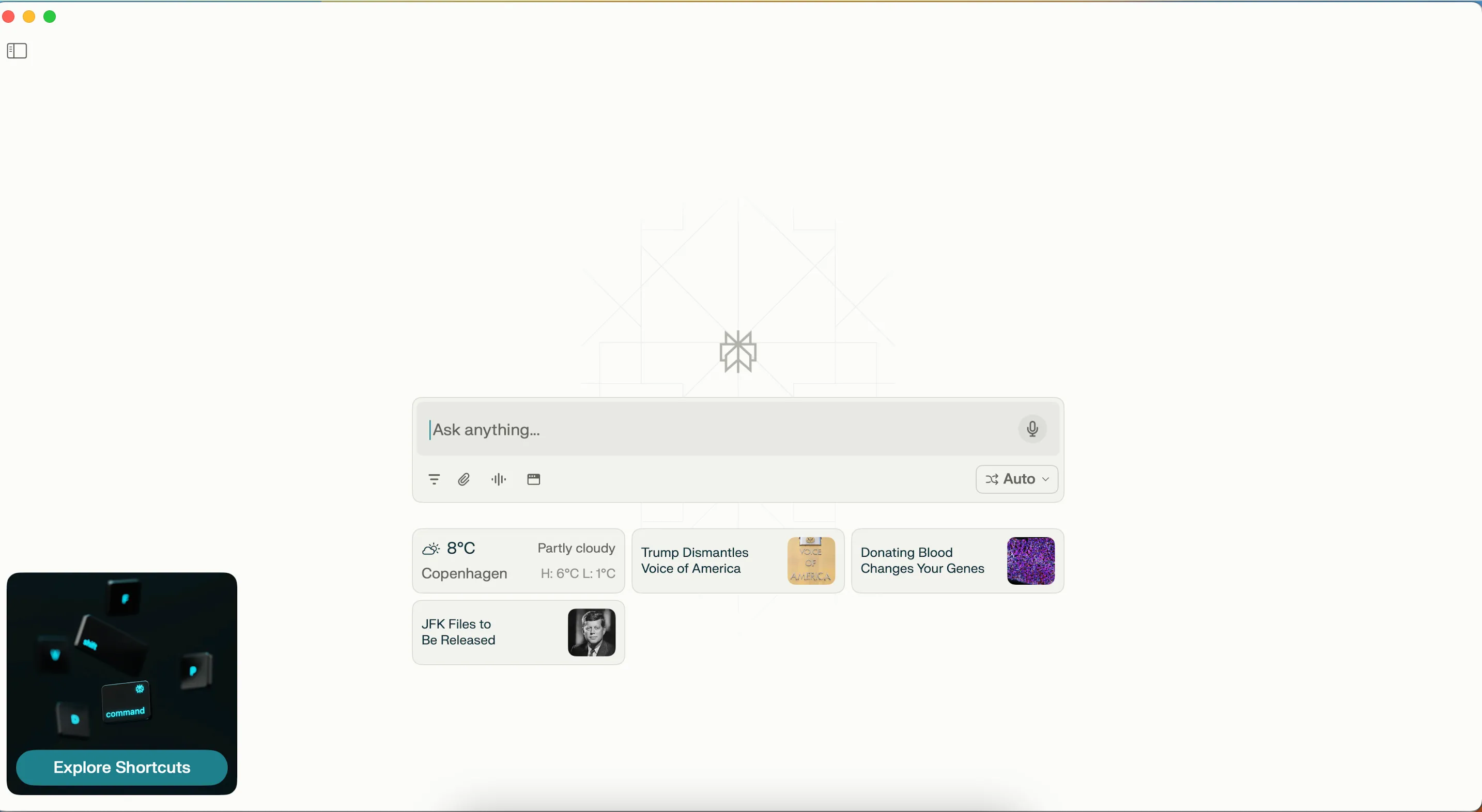 Giao diện ứng dụng Perplexity AI desktop cho Windows/macOS, hiển thị vị trí các cuộc hội thoại bị ẩn