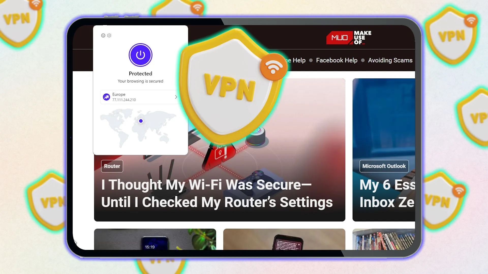 Giao diện VPN tích hợp trên màn hình máy tính bảng trong trình duyệt Vivaldi