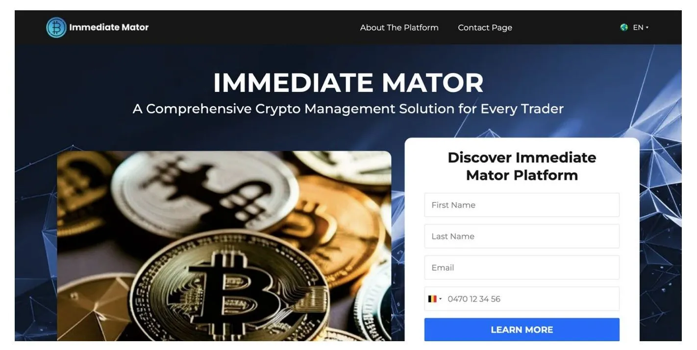 Giao diện website lừa đảo Nomani AI "Immediate Mator" cảnh báo scam đầu tư