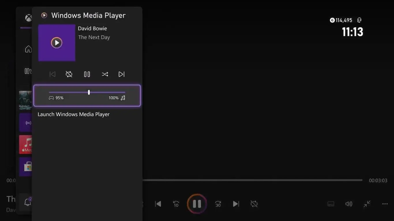 Giao diện Windows Media Player Legacy khi phát đĩa CD trên Xbox Series X