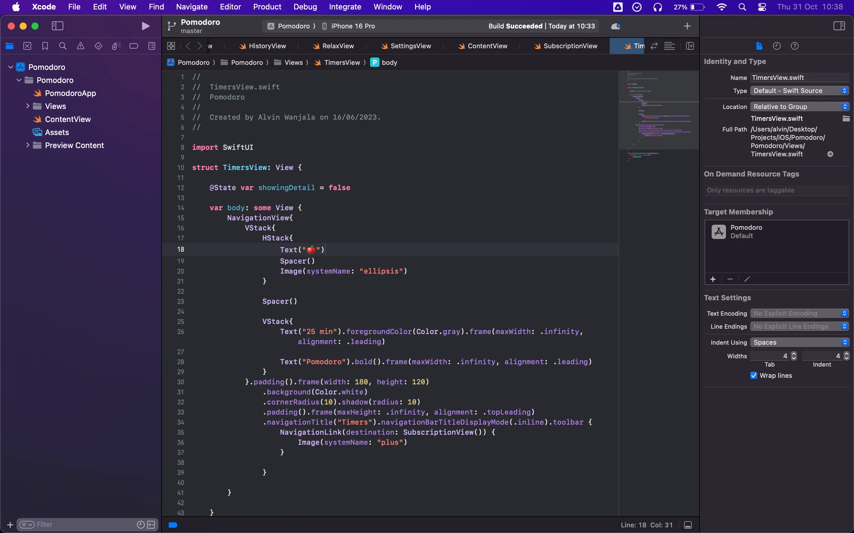 Giao diện Xcode IDE trên macOS, minh họa công việc lập trình ứng dụng cho hệ sinh thái Apple