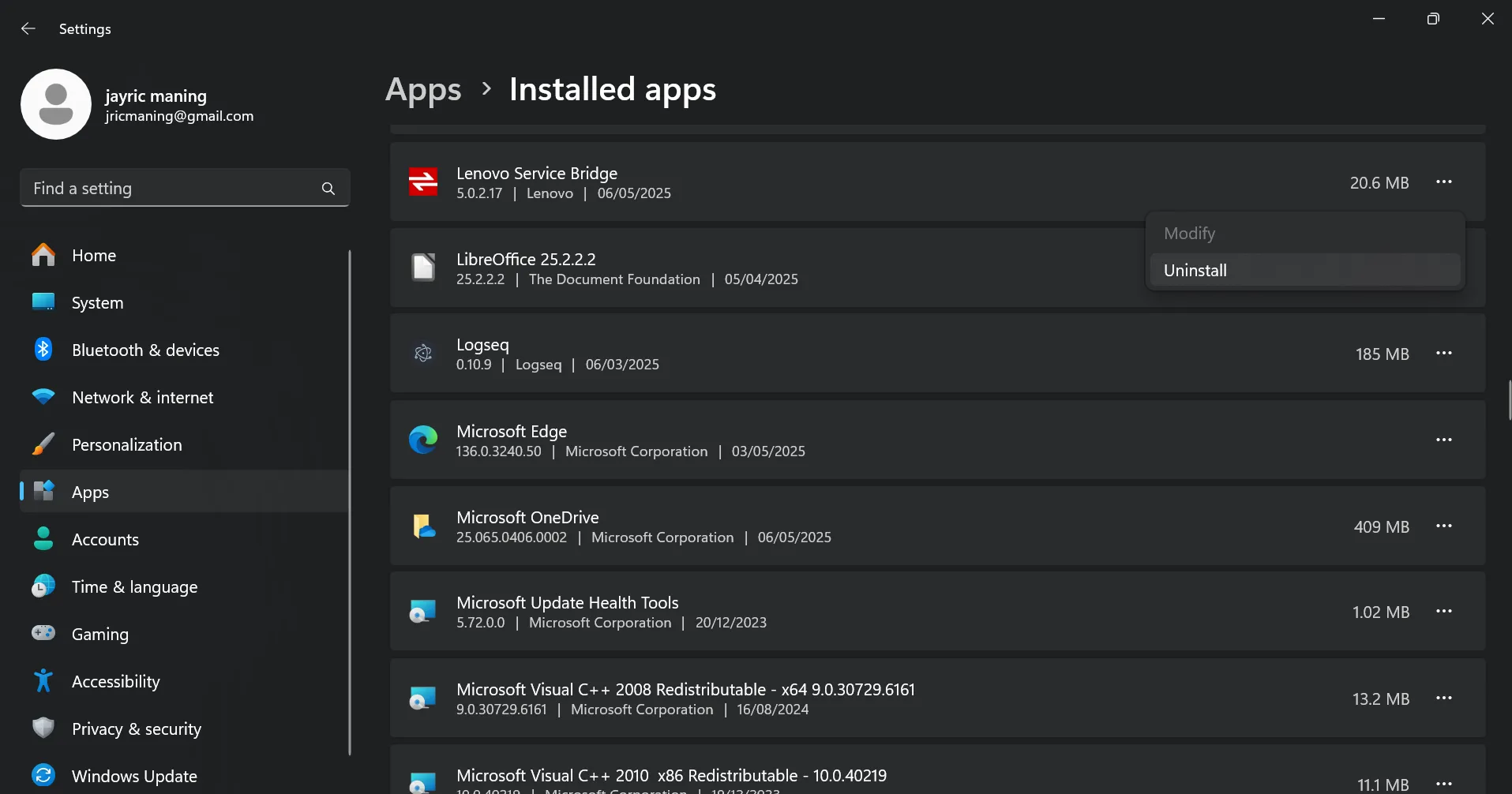 Gỡ cài đặt ứng dụng thủ công qua Settings trong Windows 11