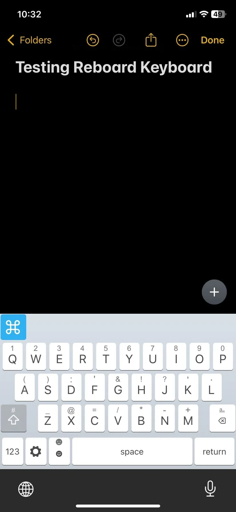 Gõ văn bản trên ứng dụng Ghi chú bằng bàn phím ReBoard trên iPhone