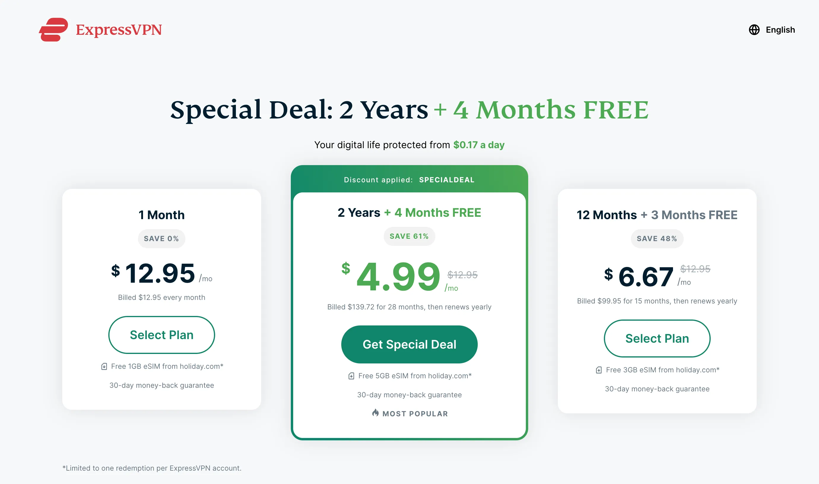 Gói đăng ký ExpressVPN với ưu đãi giảm giá khi chọn thời hạn dài hơn