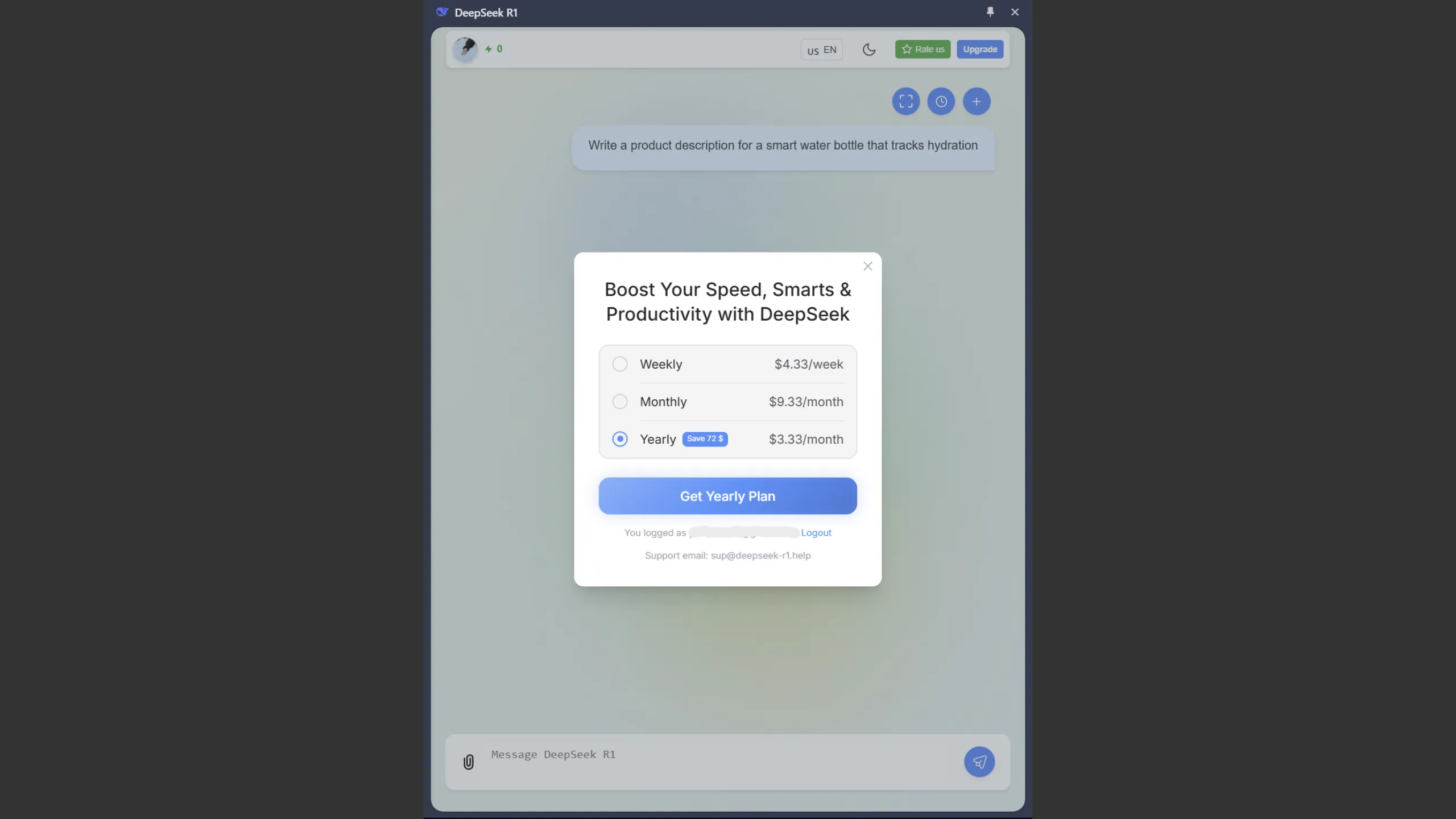 Gói nâng cấp của tiện ích DeepSeek AI Chrome của fadelmalnab