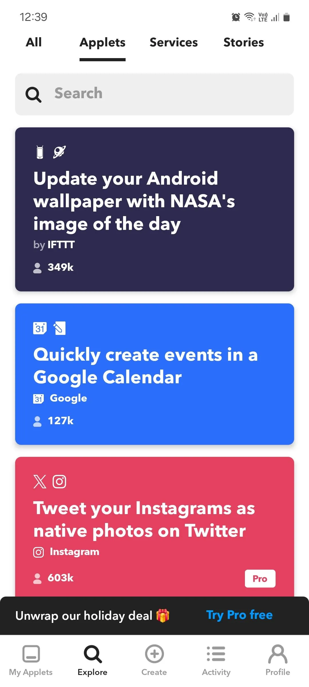Gợi ý Applet trong ứng dụng IFTTT