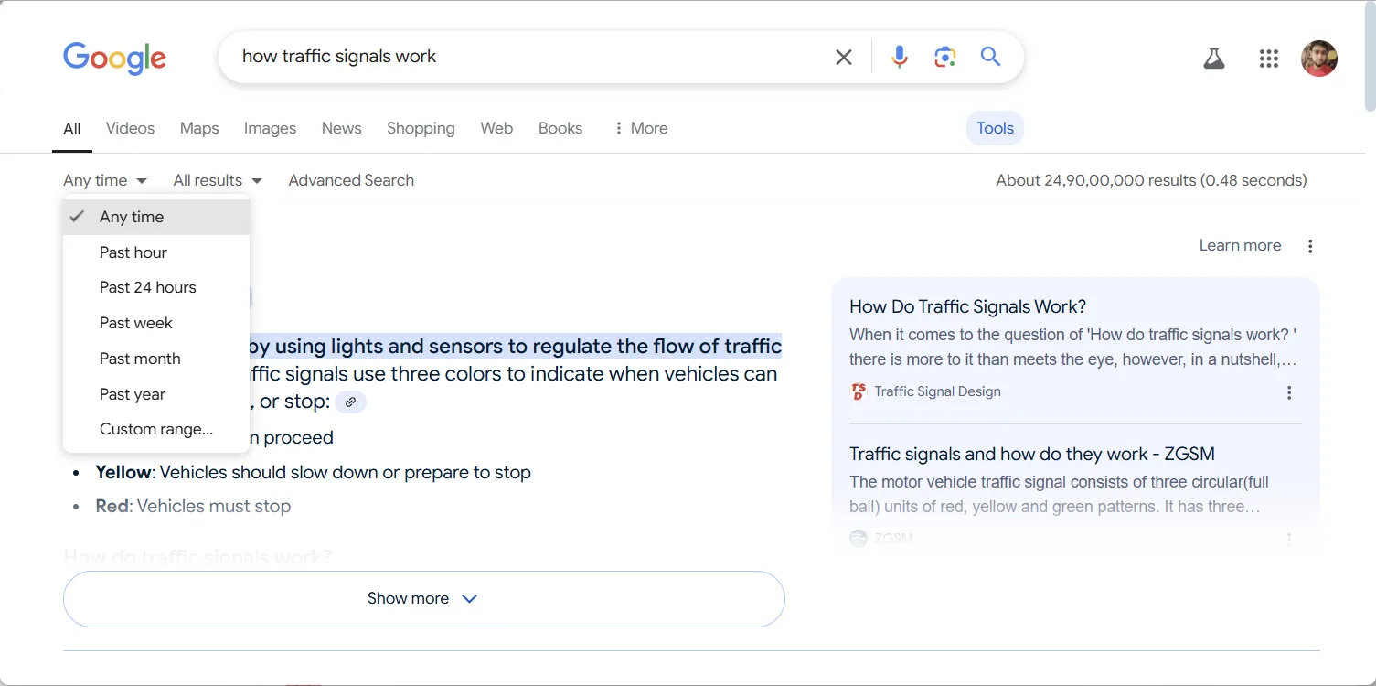 Google chỉ cho phép cài đặt trước khoảng thời gian cho kết quả tìm kiếm, không chính xác bằng Pre-AI Search Pro