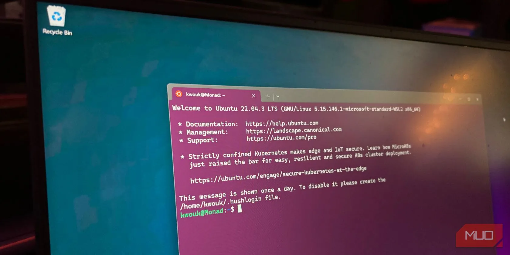 Hệ điều hành Ubuntu đang chạy qua Windows Subsystem for Linux, minh họa khả năng dual-boot liền mạch