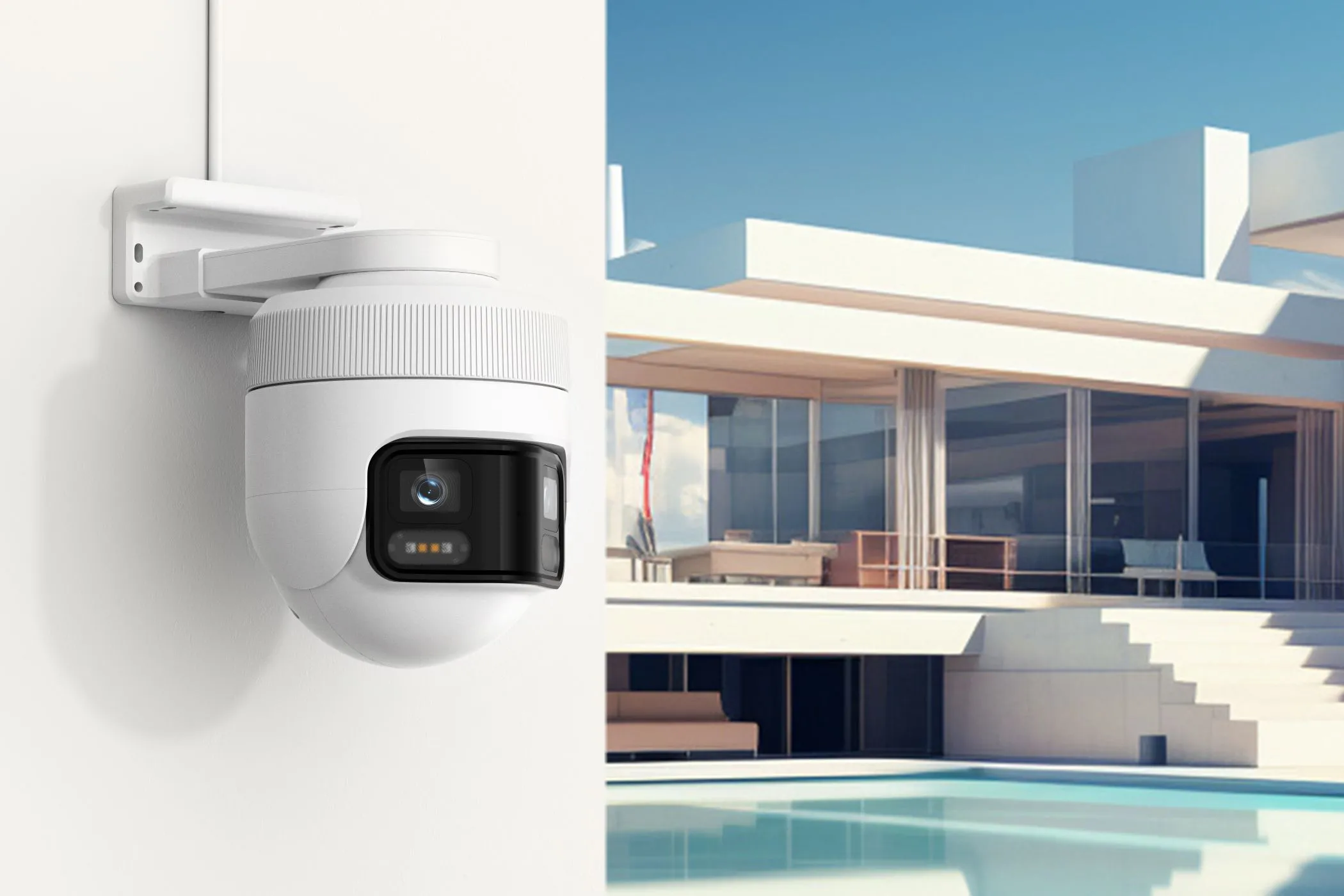 Hệ thống camera an ninh IMILAB EC6 Panorama lắp đặt ngoài trời với tính năng phát hiện AI tiên tiến.