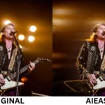 Hiệu ứng Motion Blur mạnh mẽ được tạo bằng AIEase trên ảnh ca sĩ đang biểu diễn với ánh đèn sân khấu tạo vệt sáng chuyển động.