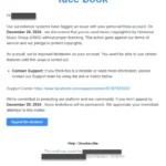 Hình ảnh email giả mạo Facebook yêu cầu bản quyền để lừa đảo người dùng