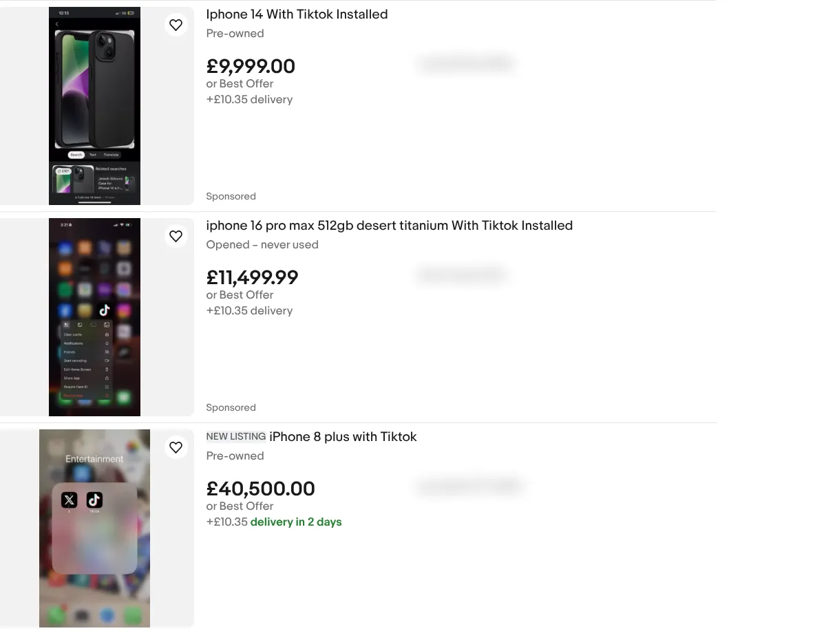 Hình ảnh iPhone được rao bán trên eBay với ứng dụng TikTok đã cài đặt