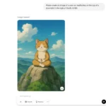 Hình ảnh mèo đáng yêu thiền định trên núi được tạo bằng ChatGPT GPT-4o theo phong cách Studio Ghibli
