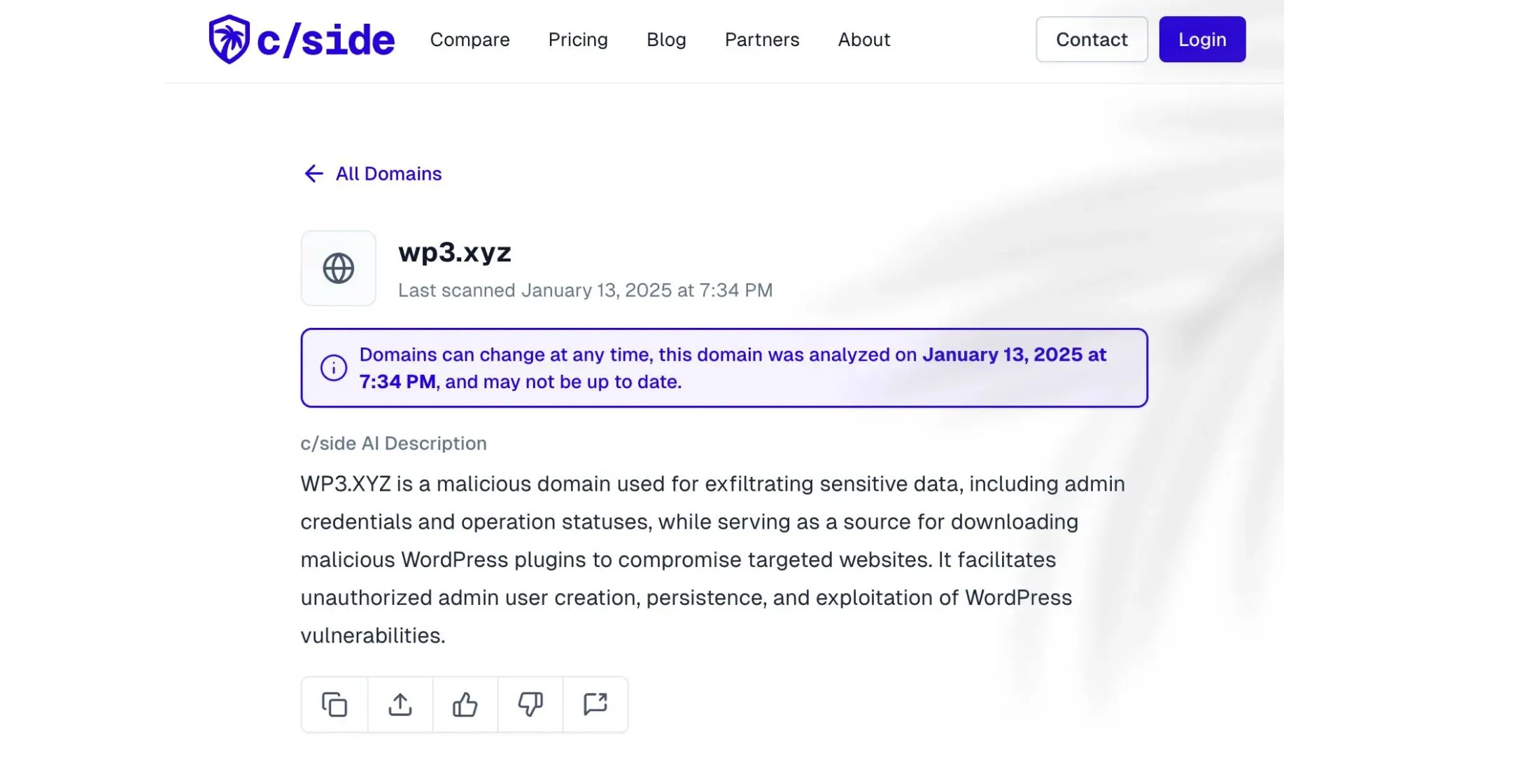 Hình ảnh mô tả chi tiết miền độc hại WP3.XYZ, thủ phạm trong chiến dịch tấn công WordPress được c/side phát hiện