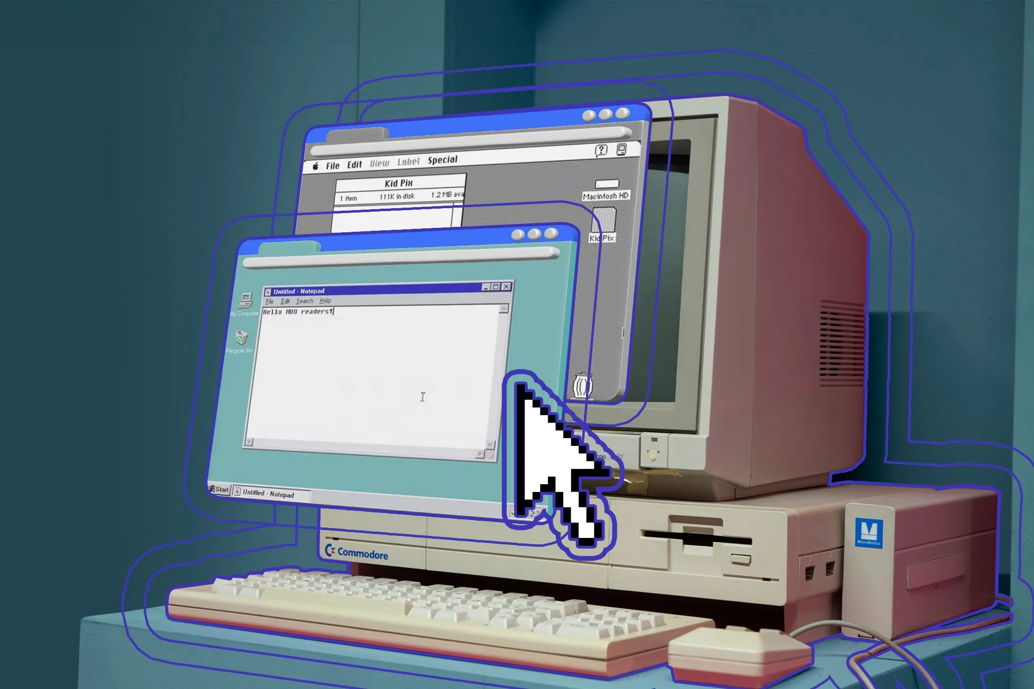 Hình ảnh một máy tính Windows cũ với hai trình duyệt web đang hoạt động, minh họa sự đa dạng lựa chọn.