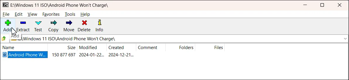 Hộp thoại Add to Archive của 7-Zip trên Windows 11
